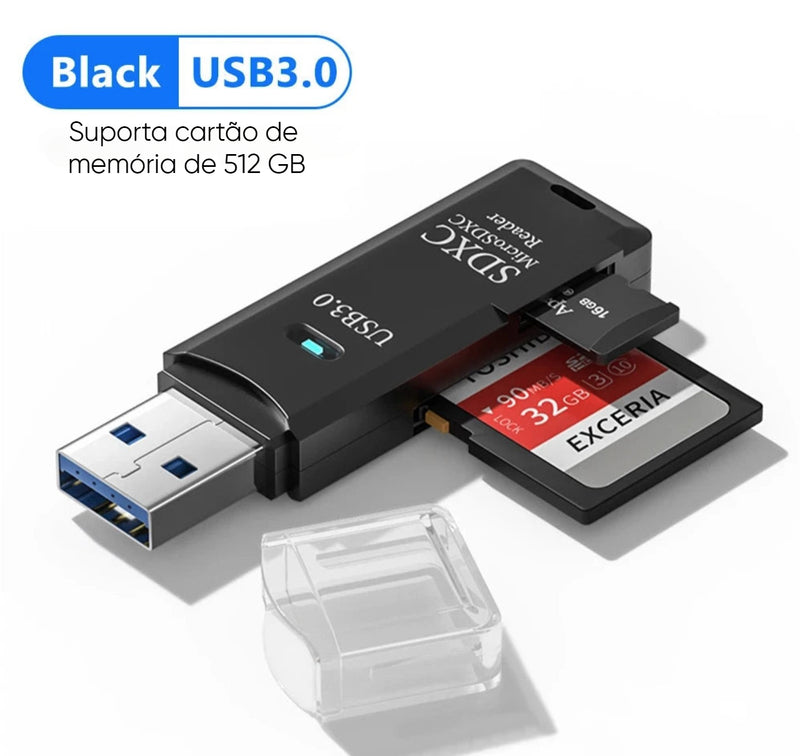 Leitor de Cartão USB 3.0 2 em 1 – Adaptador de Cartão de Memória Micro SD e TF de Alta Velocidade