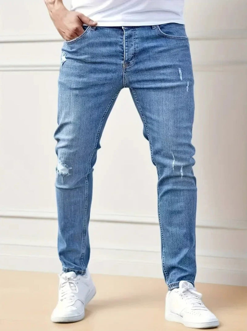 Calça Jeans Cargo Masculina Casual Elástica - Skinny com Bolsos Múltiplos, Slim Fit.