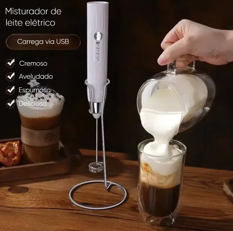 Espumador de Leite Elétrico Recarregável sem Fio – 3 Velocidades, Criador de Espuma Portátil para Lattes, Cappuccinos, Chocolate Quente – USB Recarregável