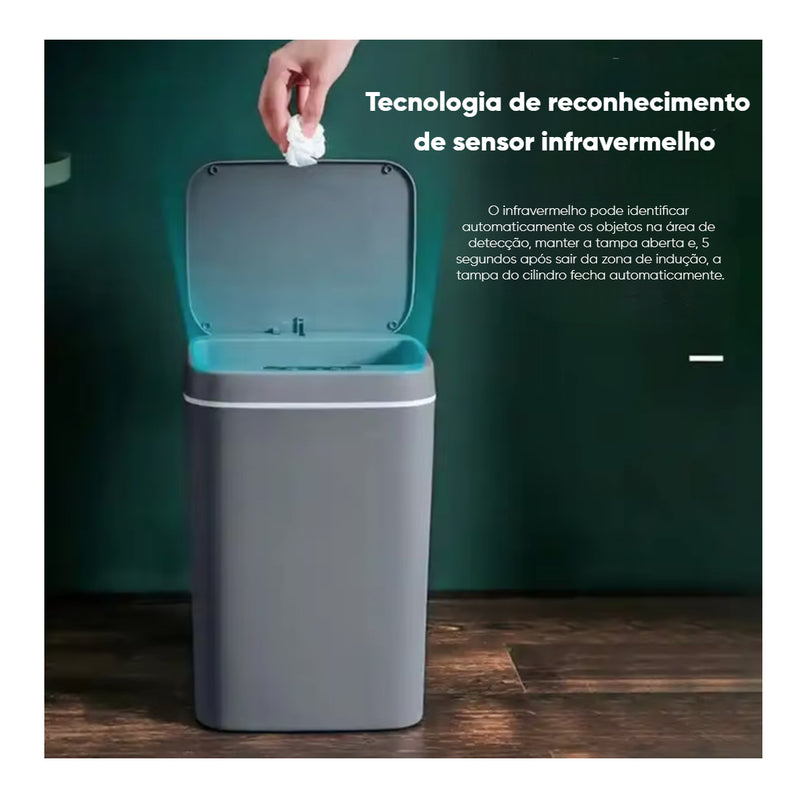 Lixeira Automática de 16L com Sensor – Lixeira Inteligente Sem Toque para Cozinha e Banheiro, à Prova D'água com Tampa