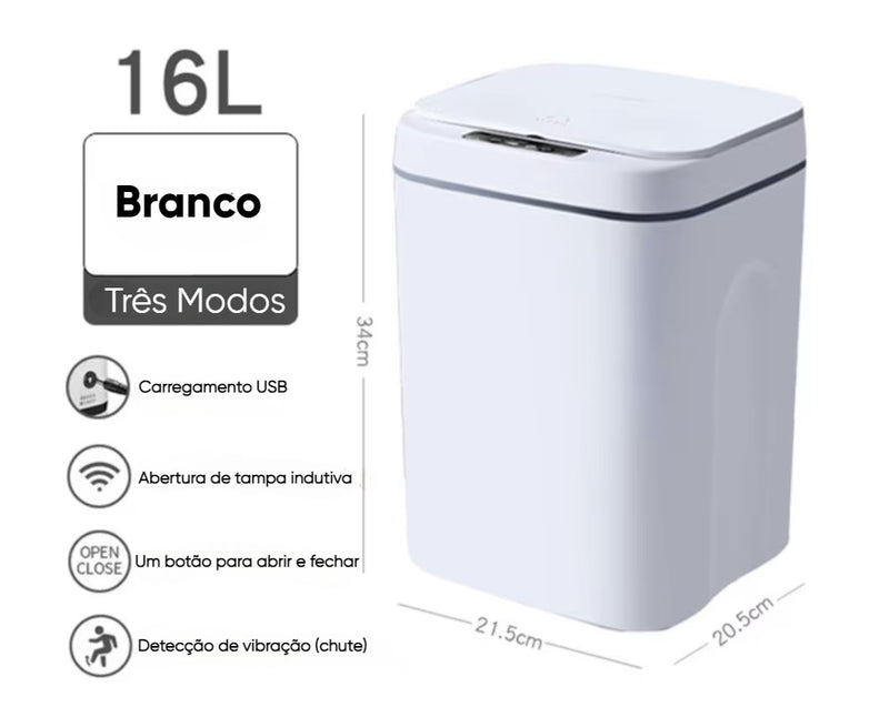 Lixeira Automática de 16L com Sensor – Lixeira Inteligente Sem Toque para Cozinha e Banheiro, à Prova D'água com Tampa