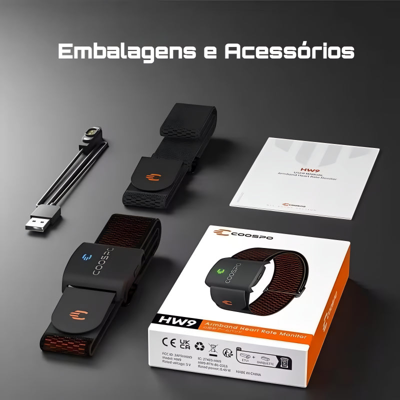COOSPO HW9 - Monitor de Frequência Cardíaca de Braço com Zonas de FC e Sensor HRM
