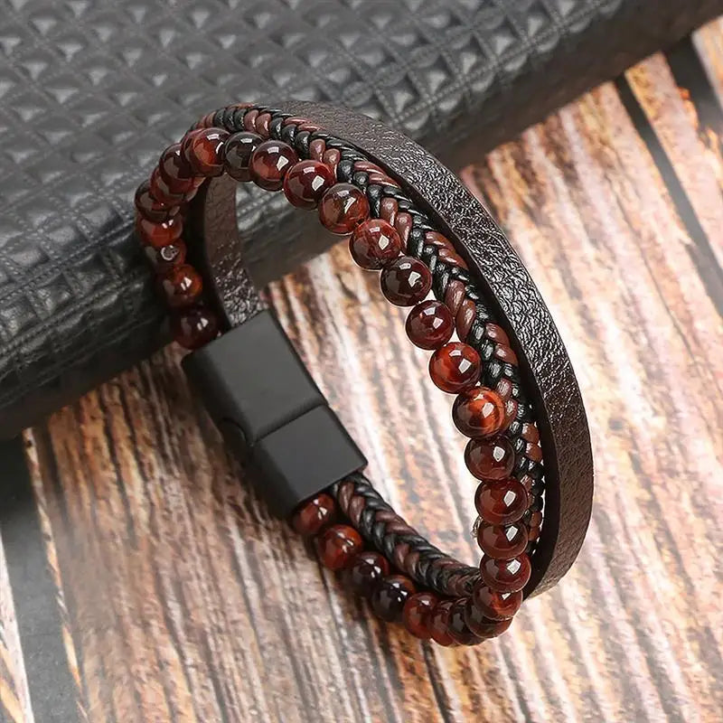 Pulseira Masculina Trançada à Mãode em Couro Clássico