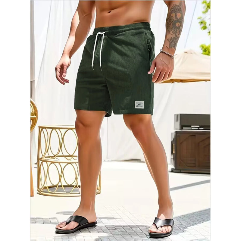 Shorts Masculinos Casuais de Cordão em Veludo Cotelê.