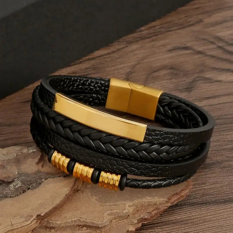 Pulseira Masculina Trançada à Mãode em Couro Clássico