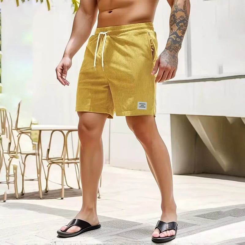 Shorts Masculinos Casuais de Cordão em Veludo Cotelê.