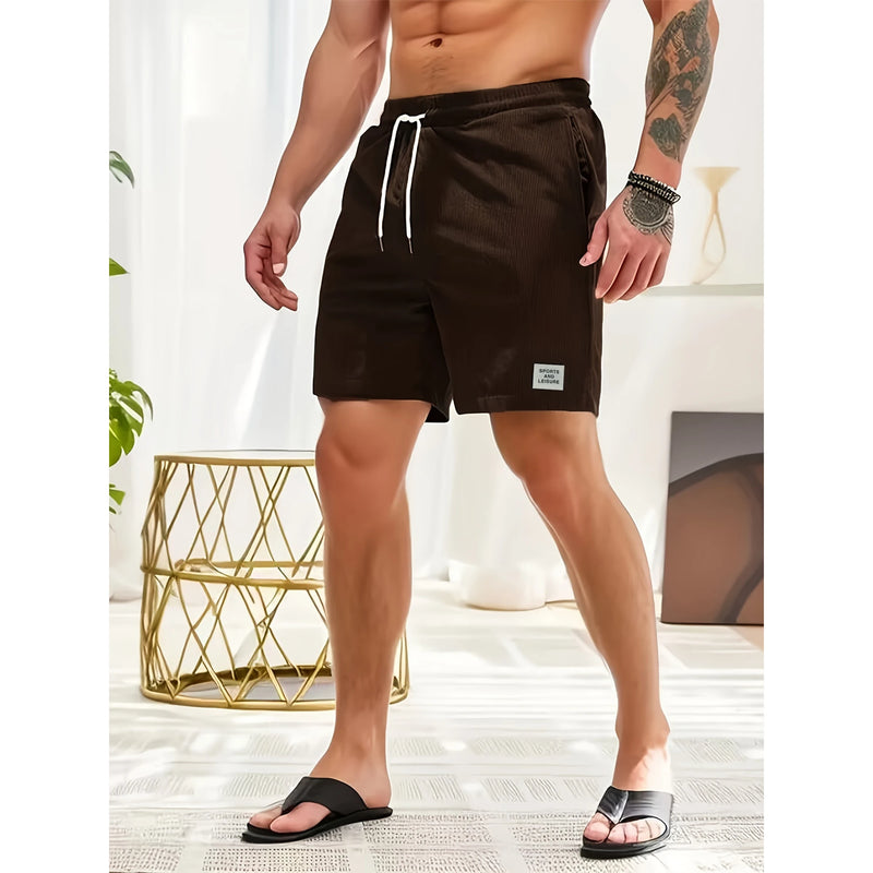 Shorts Masculinos Casuais de Cordão em Veludo Cotelê.