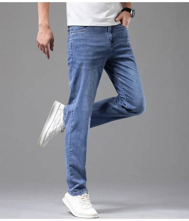 Calça Jeans Masculina Fina de Algodão, Elástica e Confortável