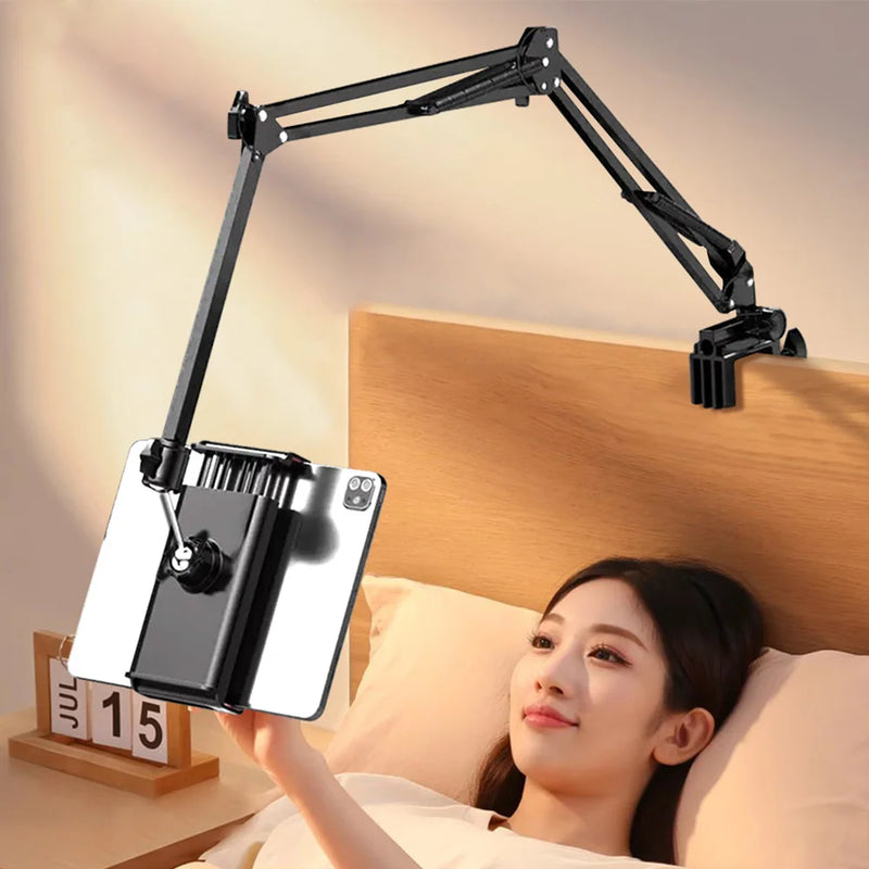 Suporte de Tablet para Cama – Braço Metálico de 90cm, Rotação 360° para iPad e Dispositivos de 4,5 a 11 Polegadas