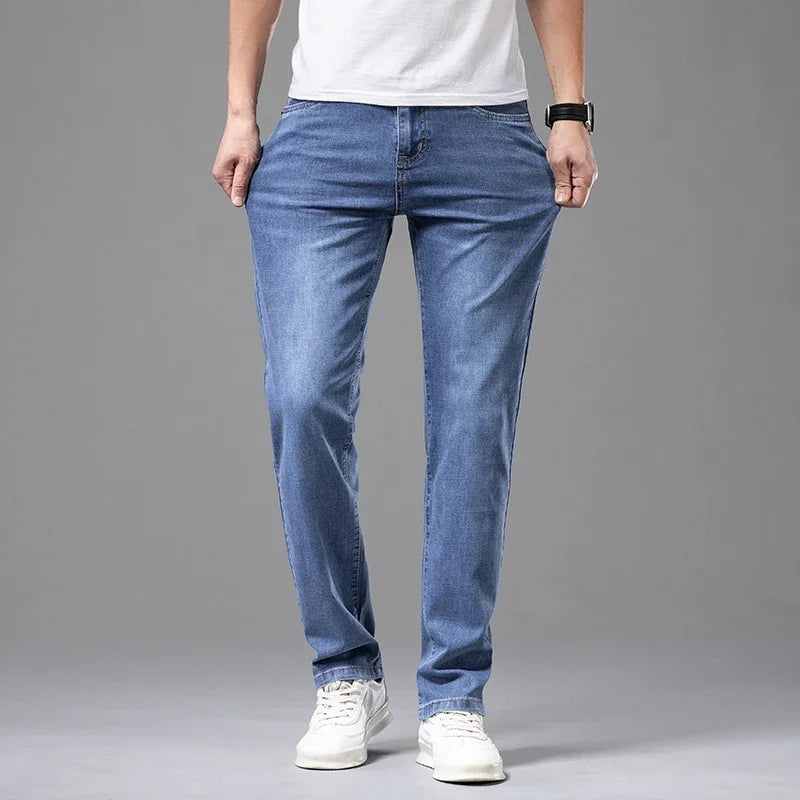 Calça Jeans Masculina Fina de Algodão, Elástica e Confortável