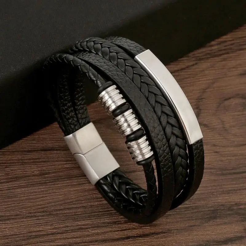 Pulseira Masculina Trançada à Mãode em Couro Clássico