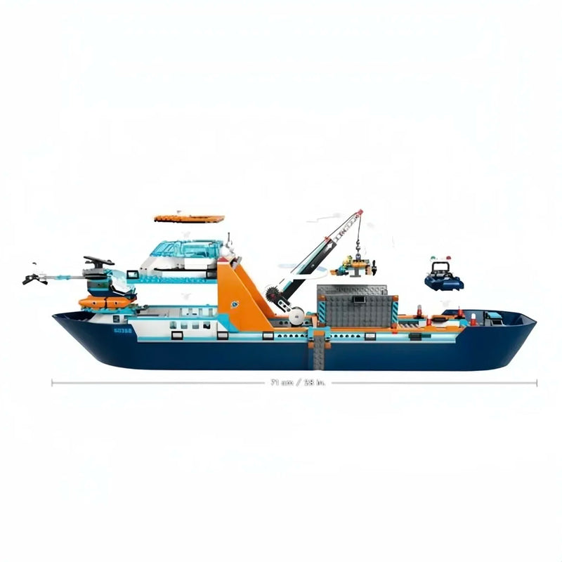 Conjunto de Blocos de Montar Disney - Navio Explorador Ártico, Compatível 60368, Barco Flutuante, Helicóptero e ROV Sub Orca