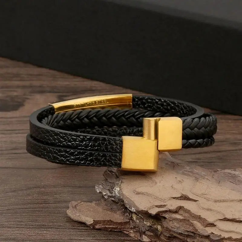 Pulseira Masculina Trançada à Mãode em Couro Clássico