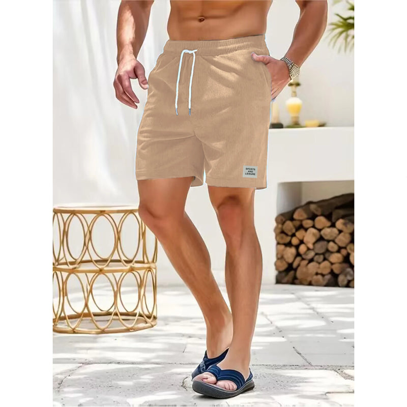 Shorts Masculinos Casuais de Cordão em Veludo Cotelê.