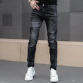 Jeans Pretos Slim Fit Masculinos - Moda High Street em Denim Estampado.