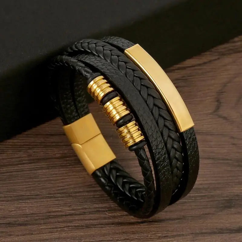 Pulseira Masculina Trançada à Mãode em Couro Clássico