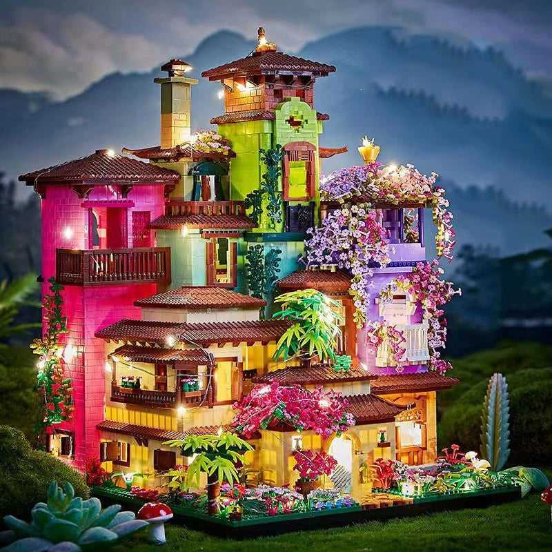 Conjunto de Blocos de Montar Castelo Mágico Sakura – 7080 Peças, Modelo de Rua da Cidade com Luzes LED, Brinquedos Mini