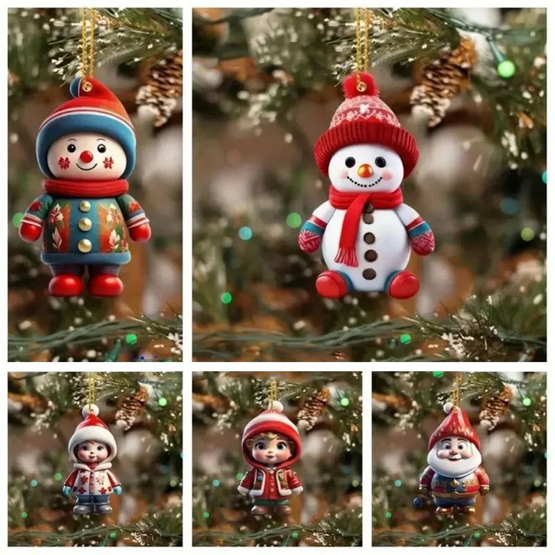 Enfeites Natalinos de Papai Noel e Boneco de Neve – Decoração Acrílica Plana para Árvore de Natal.