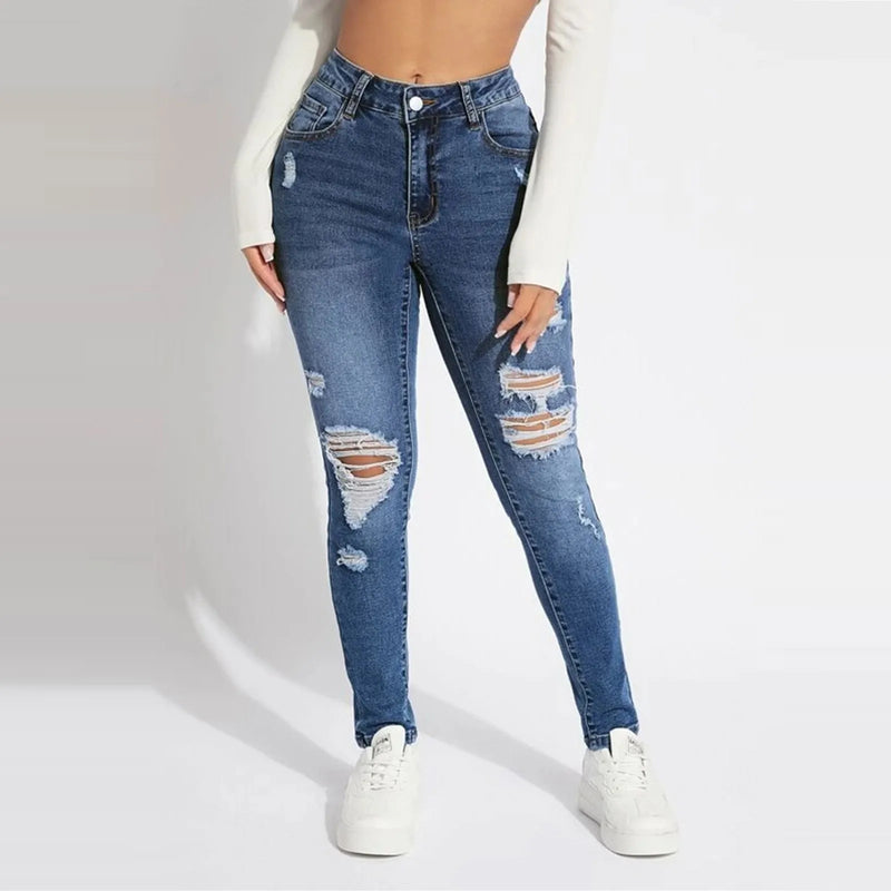 Calça Jeans Feminina - Skinny Rasgado Casual Fashion