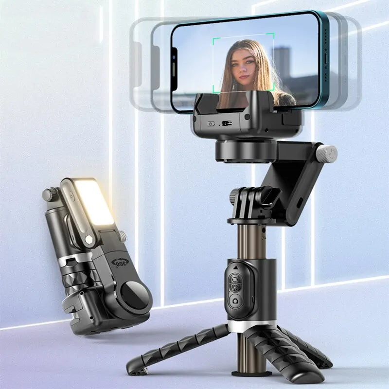 Tripé de Rotação 360° com Estabilizador Gimbal para Smartphones.