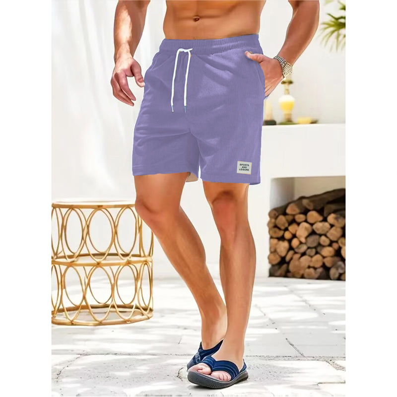 Shorts Masculinos Casuais de Cordão em Veludo Cotelê.