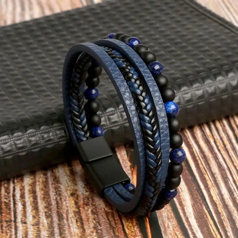 Pulseira Masculina Trançada à Mãode em Couro Clássico