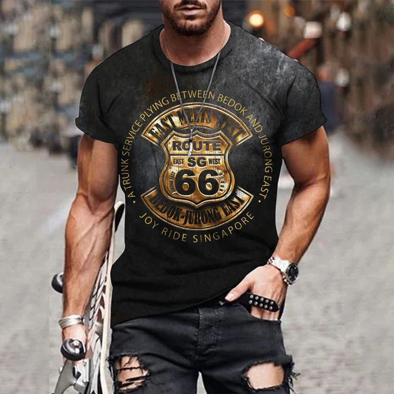 Camiseta Masculina Gráfica 3D "US 66".