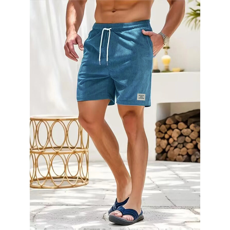 Shorts Masculinos Casuais de Cordão em Veludo Cotelê.