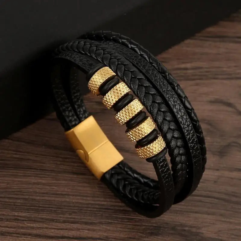 Pulseira Masculina Trançada à Mãode em Couro Clássico