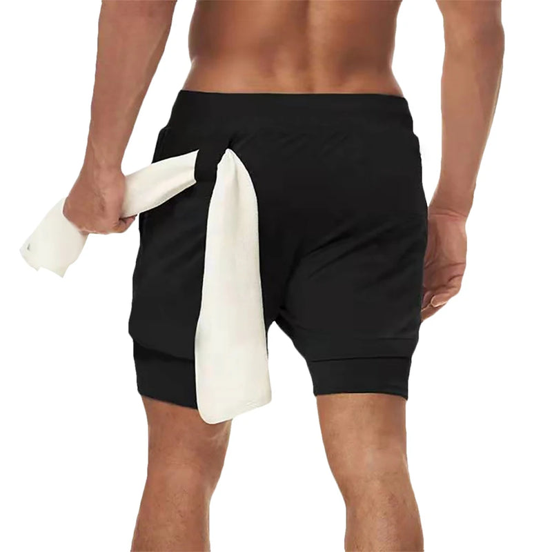 Shorts Masculinos 2 em 1 para Corrida – Roupa Esportiva de Treino e Corrida com Camada Dupla