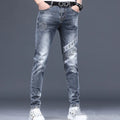 Jeans Pretos Slim Fit Masculinos - Moda High Street em Denim Estampado.