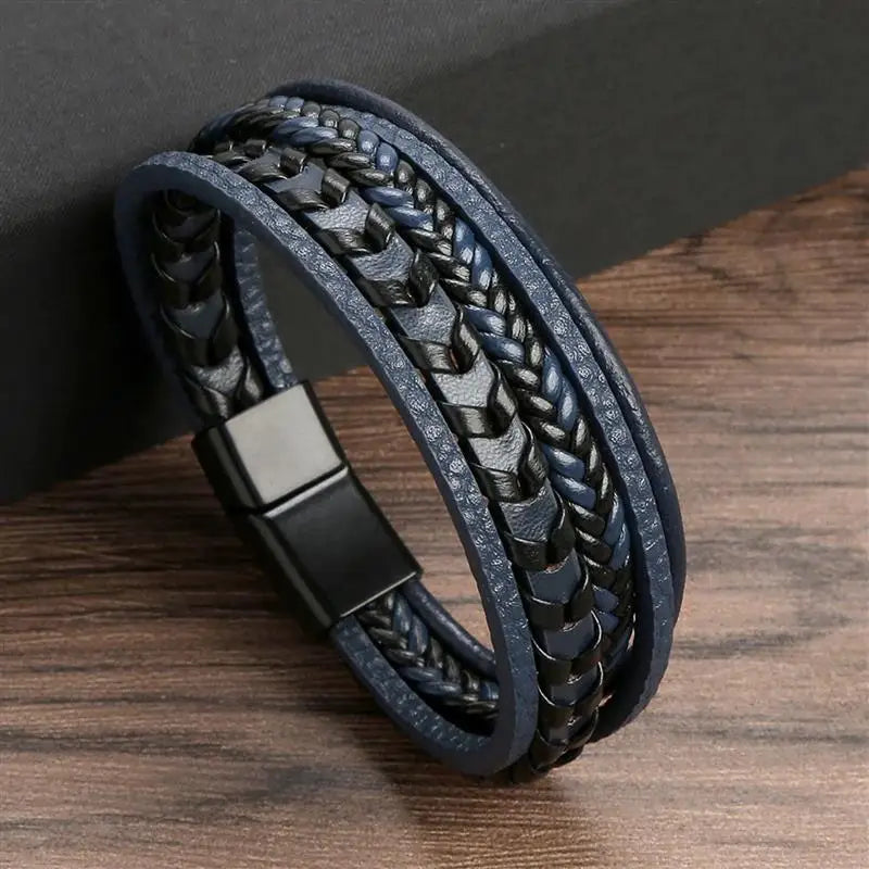 Pulseira Masculina Trançada à Mãode em Couro Clássico