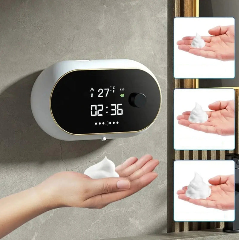 Dispenser Automático de Sabonete Líquido com Display de Hora e Temperatura – À Prova d'Água, Sensor de Movimento e Sem Toque