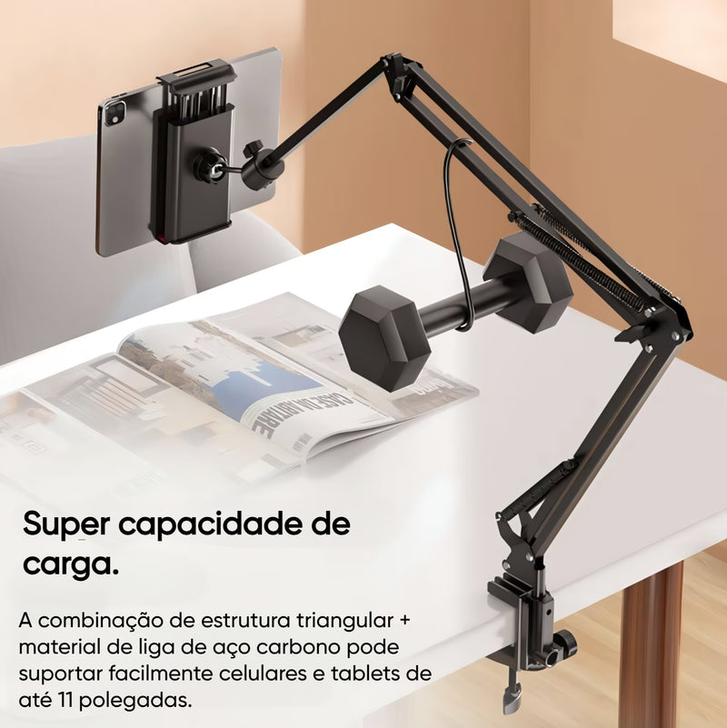 Suporte de Tablet para Cama – Braço Metálico de 90cm, Rotação 360° para iPad e Dispositivos de 4,5 a 11 Polegadas