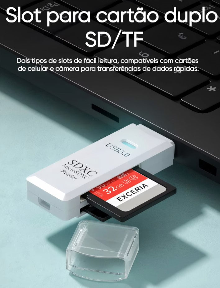 Leitor de Cartão USB 3.0 2 em 1 – Adaptador de Cartão de Memória Micro SD e TF de Alta Velocidade